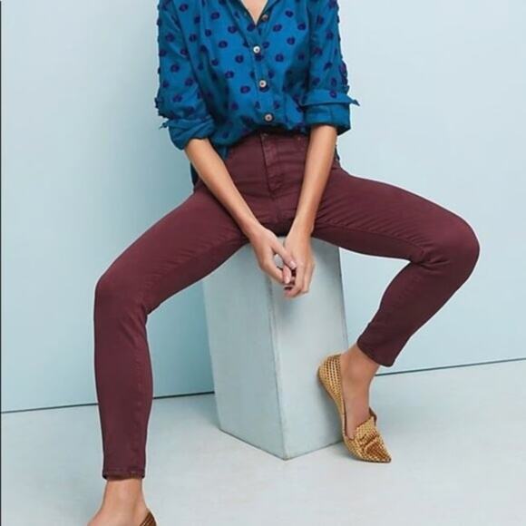 AG Adriano Goldschmied Abbey Ankle Mid-Rise Skinny Ankle Jeans Sz 27 Red Sateen - Picture 3 of 10